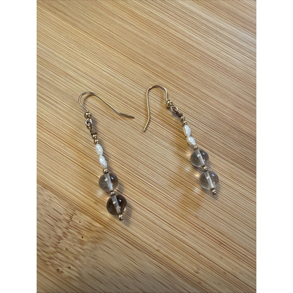DAINTY FRESHWATER PEARL DANGLE DROP EARRINGS CLEAR BEAD UNBRANDED